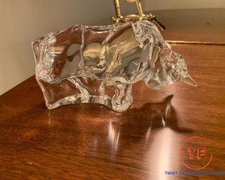 BACCARAT Signed Crystal Glass Bull Figurine