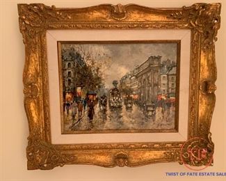 Framed Oil on Canvas - French Street Scene by BRASSART