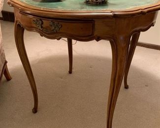Green Leather Inlay Side / Lamp Table with Drawer
