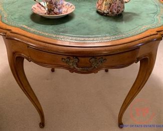 Green Leather Inlay Side / Lamp Table with Drawer