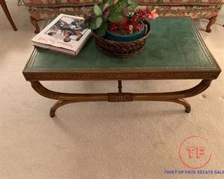 Green Leather Inlay X Base Coffee Table