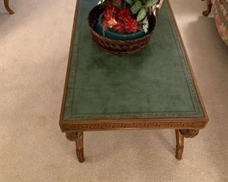 Green Leather Inlay X Base Coffee Table