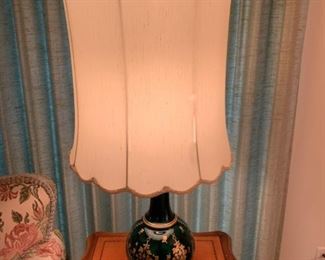 Green Glass Lamps with Hand Painted Gilt Accents