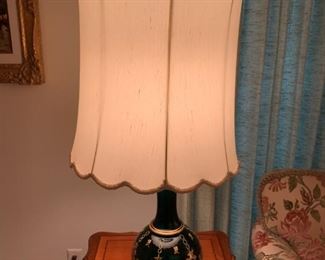 Green Glass Lamps with Hand Painted Gilt Accents