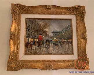 Framed Oil on Canvas - French Street Scene by BRASSART