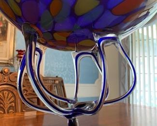 MAKORA KROSNO Poland Hand Made Pedestal Bowl - Jellyfish Design