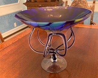 MAKORA KROSNO Poland Hand Made Pedestal Bowl - Jellyfish Design