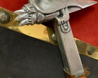 Medieval Vintage Gothic Wall Art - Helmet and Weapons Mounted on Shield Display