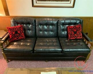 Vintage 70's Style Black Faux Leather Couch
