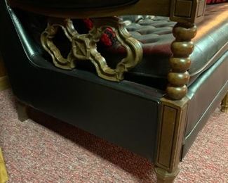 Vintage 70's Style Black Faux Leather Couch