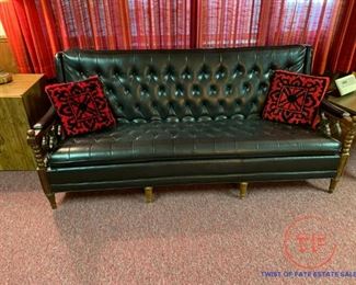 Vintage 70's Style Black Faux Leather Couch