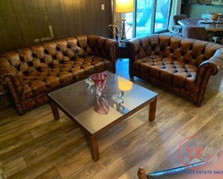 Vintage LEATHER Set - Tufted Couch and Tufted Love Seat