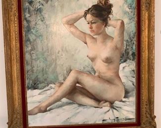 Original Oil on Canvas Nude by IGOR TAWLINSKI in Carved Frame