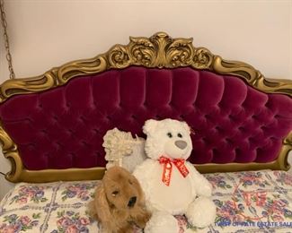 Vintage Purple Velvet Tufted with Carved Trim Head Board - Queen Size