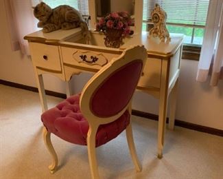 Vintage French Provincial Vanity with Purple Tufted Chair
