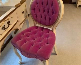 Vintage French Provincial Vanity with Purple Tufted Chair