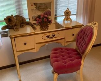 Vintage French Provincial Vanity with Purple Tufted Chair