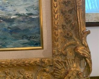 Original Oil on Canvas Riviera Scene by PAUL ELBERGO in Carved Gilt Frame
