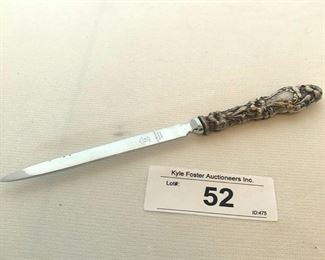 GORHAM LETTER OPENER WITH STERLING SILVER FLORAL DETAIL HANDLE