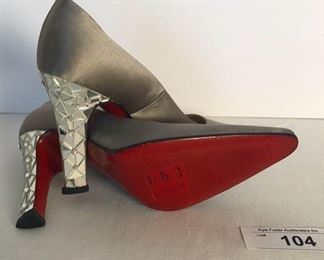 CHRISTIAN LOUBOUTIN SILVER SILK PUMPS 