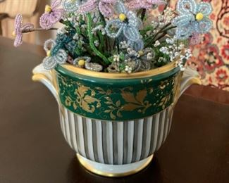 $60.00......Jar Le Tallec France 4 1/2" tall with Beaded Bouquet of Flowers