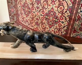 HALF OFF!  $200.00 now, was $400.00........Impressive Large Carved Onyx Black Panther 16" long, 6" tall