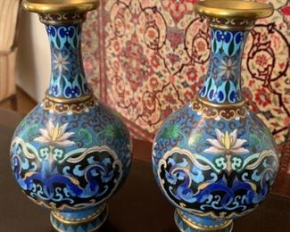 CLEARANCE!   $100.00 now, was $300.00......Pair Cloissone Vases with Dragons 8 1/4" tall