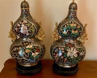 HALF OFF! $300.00 now, was $600.00......Stunning Pair of Large Vintage Cloisonne Double Gourd Urn Bottles Jugs 13 1/2" tall ($250.00)