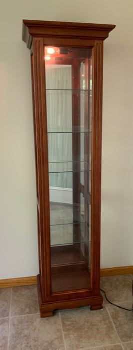$160.00........Nice Mirrored Back Lit Curio Cabinet, 15 1/2" x 13", 71" tall