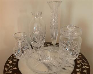 HALF OFF!  $22.50 now, was $45.00 for all........Crystal Jam Jar Lot, Waterford and other Crystal tallest vase 8"
