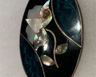 HALF OFF!  $15.00 now, was $30.00........Inlay Alcaca Mother of Pearl Brooch marked made in Mexico 