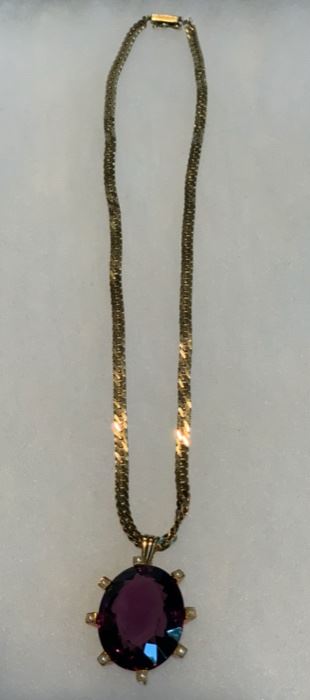 REDUCED!  $1,000.00........$1,200.00......STUNNING NECKLACE!!!  14K Gold Chain 19" long approx. 16 grams (not including Pendant), Large Pendant unmarked appears to be Amethyst and Gold Made in Italy 