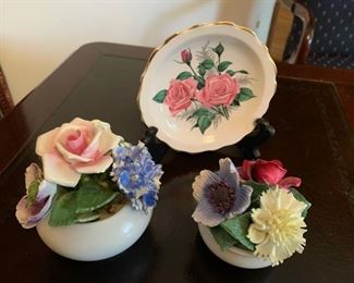 HALF OFF!  $22.50 now, was $45.00 for all........Radnor and Staffordshire Bone China Porcelain Flower Baskets and Rose Plate