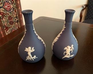 $60.00........Pair of Wedgwood 4 Seasons Portland Blue (Dark Blue) Jasperware  Vases (WEDGWOOD LOT J)
