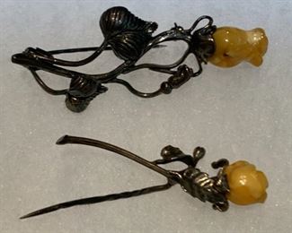 HALF OFF!  $40.00 now, was $80.00......2 Unmarked Believe to be Sterling Baltic Butterscotch Amber Pins Very Nice!!!