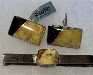 HALF OFF! $14.00 now, was $28.00......Sterling Silver Cufflinks and Tie Clasp Set, Made in Poland 