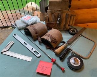 HALF OFF!  $10.00 now, was $20.00....Garage LOT 58  Leather Tool Belt, Knee Pads, Saw and More