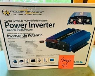 HALF OFF!  $50.00 now, was $100.00....Garage LOT 43  Power Bright 1500 Watt 12 Volt Power Inverter  Appears New in Box