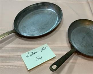 $50.00....Kitchen LOT 21 Pair of Copper Fry Pans both Marked Made in France