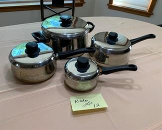 CLEARANCE  $15.00 now, was $50.00....Kitchen LOT 12  Set of 4 Basics Stainless Pots and Pans