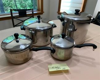CLEARANCE    $25.00 now, was $80.00....Kitchen LOT 10 Set of 4 Vintage Revere Ware, 3 Copper Bottoms including 12 Qt 