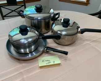 CLEARANCE !  $15.00 now, was $45.00....Kitchen LOT 9  Set of 4 Stainless Pots and Pans, Good Condition