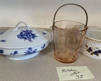 CLEARANCE $5.00 now, was $20.00......Kitchen LOT 38 Pink Depression Ice Bucket, Covered Casserole and More