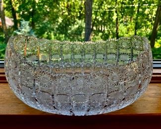 REDUCED!  $100.00 now, was $150.00......Bohemian Crystal Very Large Oval Bowl, Queens Lace Czech Cut Crystal  12" x 6"   (QUEEN LACE LOT 11)
