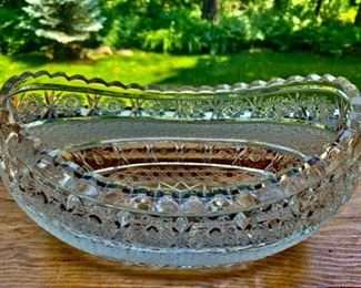 $80.00......Bohemian Crystal Oval Bowl, Queens Lace Czech Cut Crystal  10" x 5" (SOLD for $40.00 one small chip). (QUEEN LACE LOT 9)