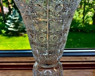 HALF OFF!   $40.00 now, was $80.00......Bohemian Crystal Large Vase, Queens Lace Czech Cut Crystal         10" tall  (QUEEN LACE LOT 5)
