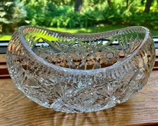 $50.00......Bohemian Crystal Oval Bowl, Queens Lace Czech Cut Crystal             9" x 4 1/2" (QUEEN LACE LOT 2)