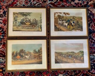 CLEARANCE!  $5.00 now, was $20.00......Set of 4 Framed Stage Coach Prints, Framed 10" x 8"  (Print Lot Q)