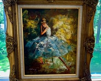 HALF OFF!   $150.00 now, was $300.00......Charming Oil of Canvas Painting Ballet Lady, Framed 28" x 24", Signed Halsey (PLM)