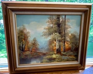 $100.00......Oil on Canvas Painting Woodland Scene, Framed 27" x 23" (PLG)